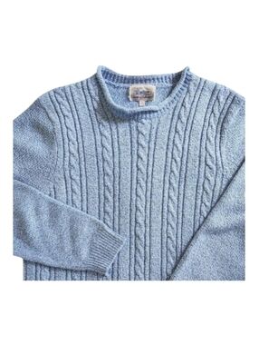 Vintage 1990s Rolled-Neck Pullover Sweater Women XL Marled Blue Cable Knit
